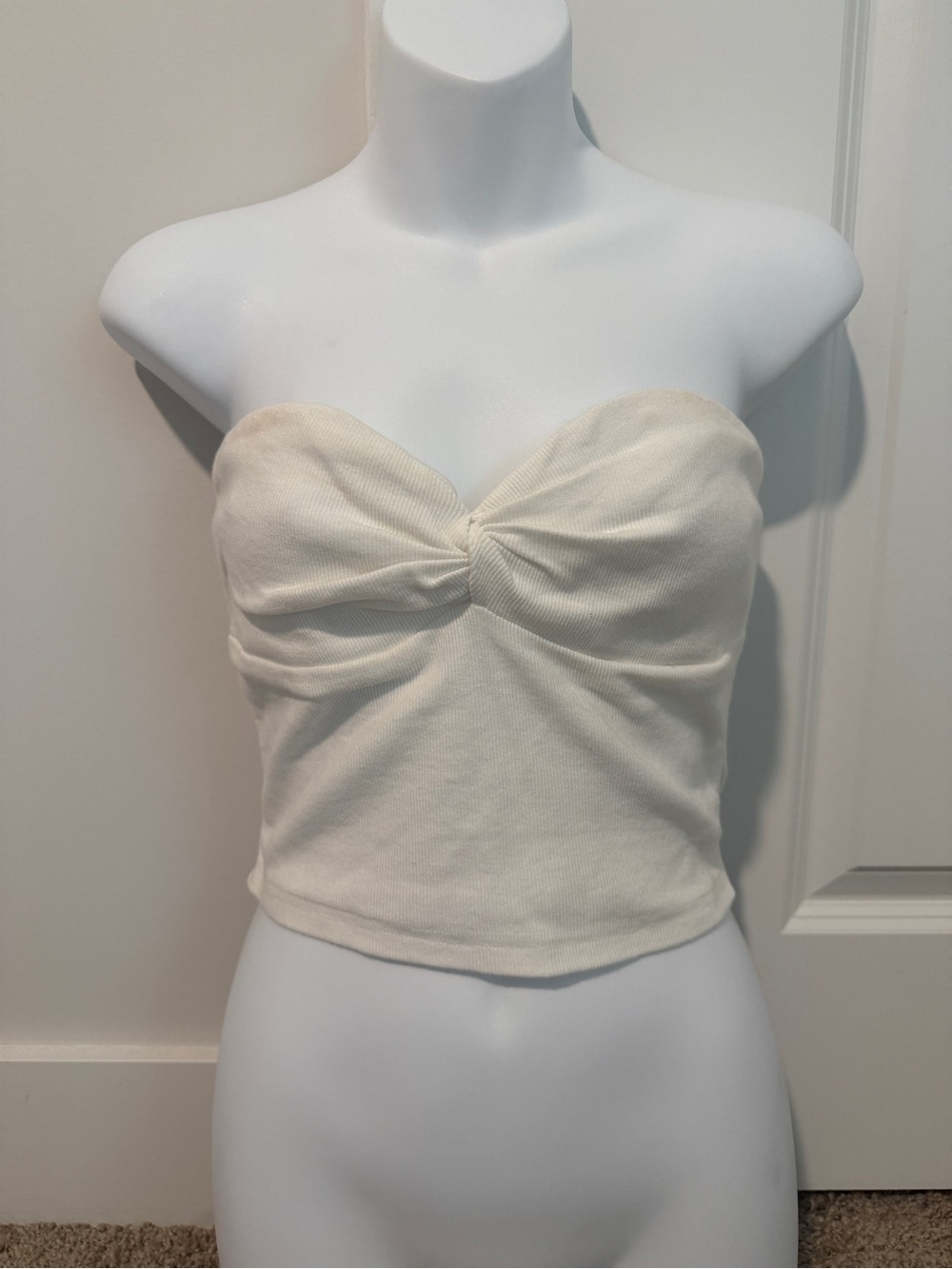 day + moon Strapless Twist Front Crop Top in white